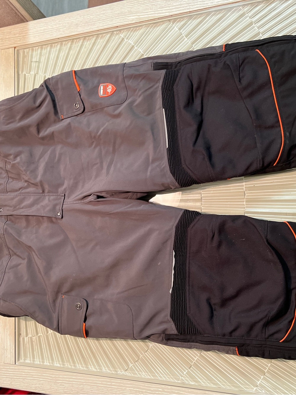 Men's Work Trousers - Black and Dark Gray with Orange Trim